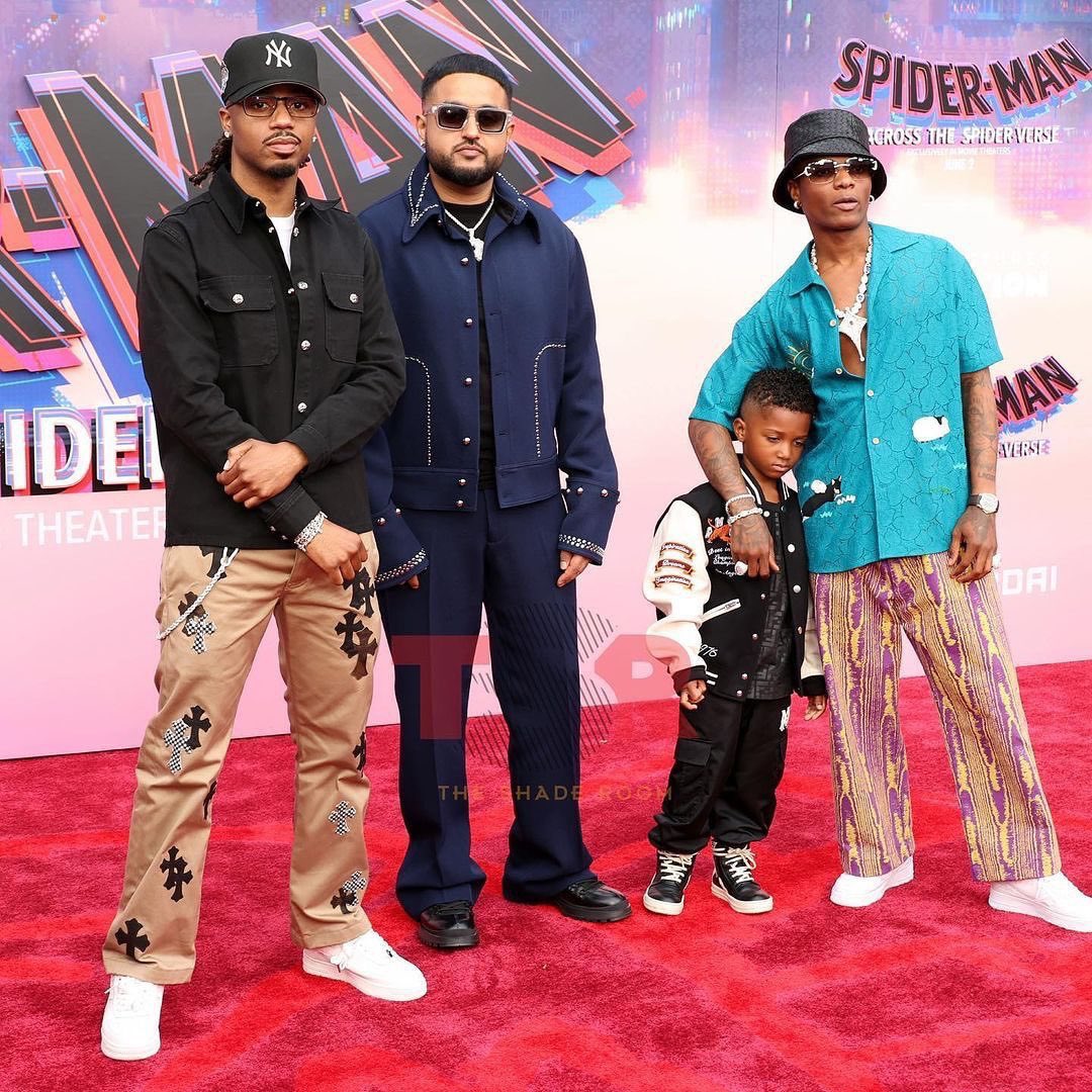 Wizkid Makes Special Appearance with Son Zion at 'Spider-Man: Across The Spider-Verse' Premiere  